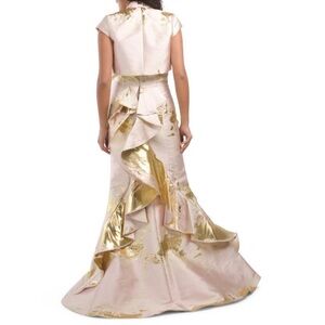 ISSUE NEW YORK blush Brocade Gown gold Cap Sleeve Jacket dress 6 sweetheart